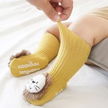 1 пара зимних милых плотных носков с изображением Льва для малышей, теплые милые хлопковые носки для новорожденных мальчиков и девочек, нескользящие носки-тапочки для 0-6-12 месяцев