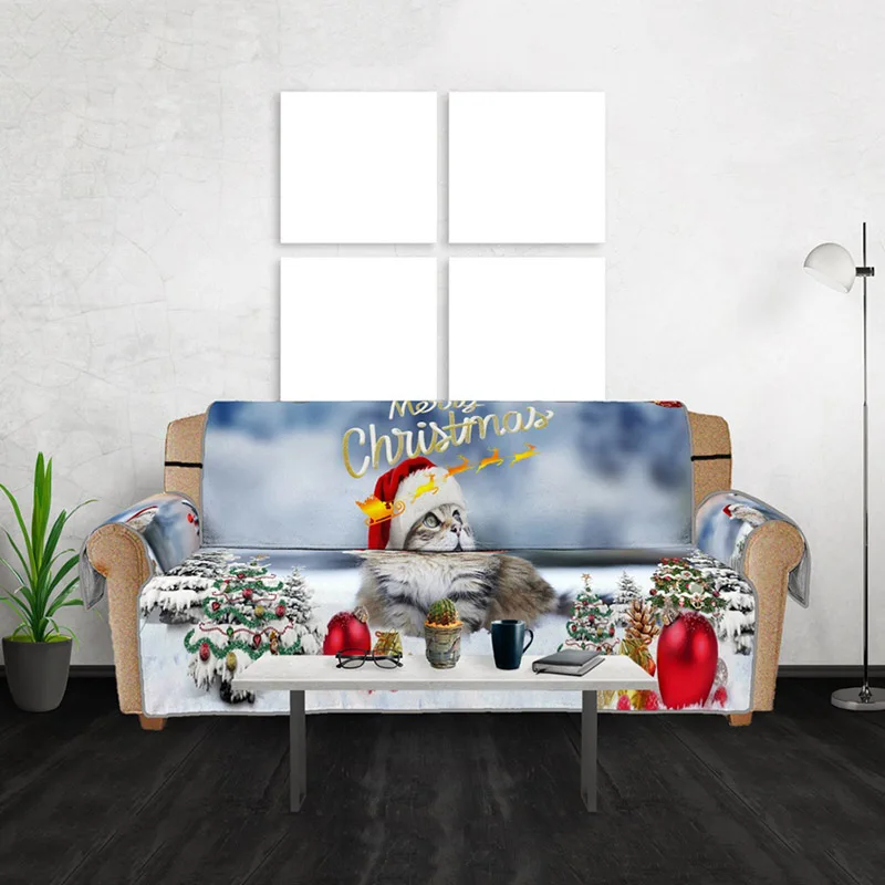 Christmas cat Мультяшный 3D цифровой печатный Рождественский чехол для дивана с кошкой, Нескользящие Чехлы для диванов, защитные аксессуары для домашнего декора на Рождество - Цвет: Christmas cat