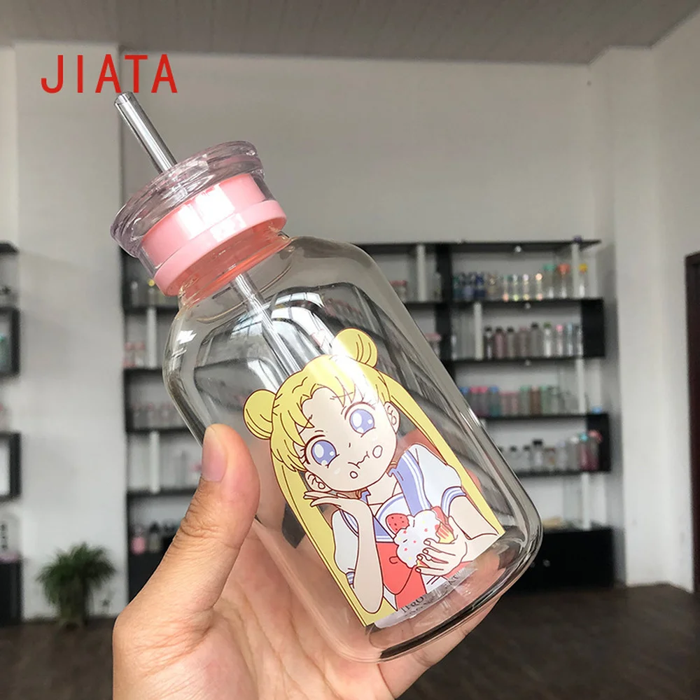 ベストセラー美少女漫画わらガラスカップ韓国学生大容量カップにドリンクティーカップかわいいカップ 水ボトル Aliexpress