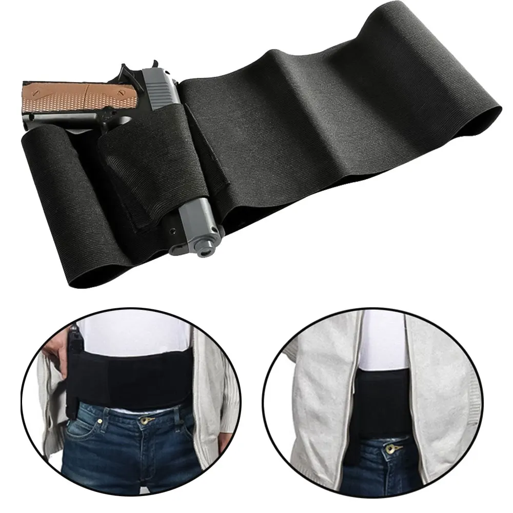 Tactical Concealed Pistol Gun Holster Hidden Handgun Waist Band Holster with 2 Mag Pouch Invisible Elastic Hunting Girdle Belt
