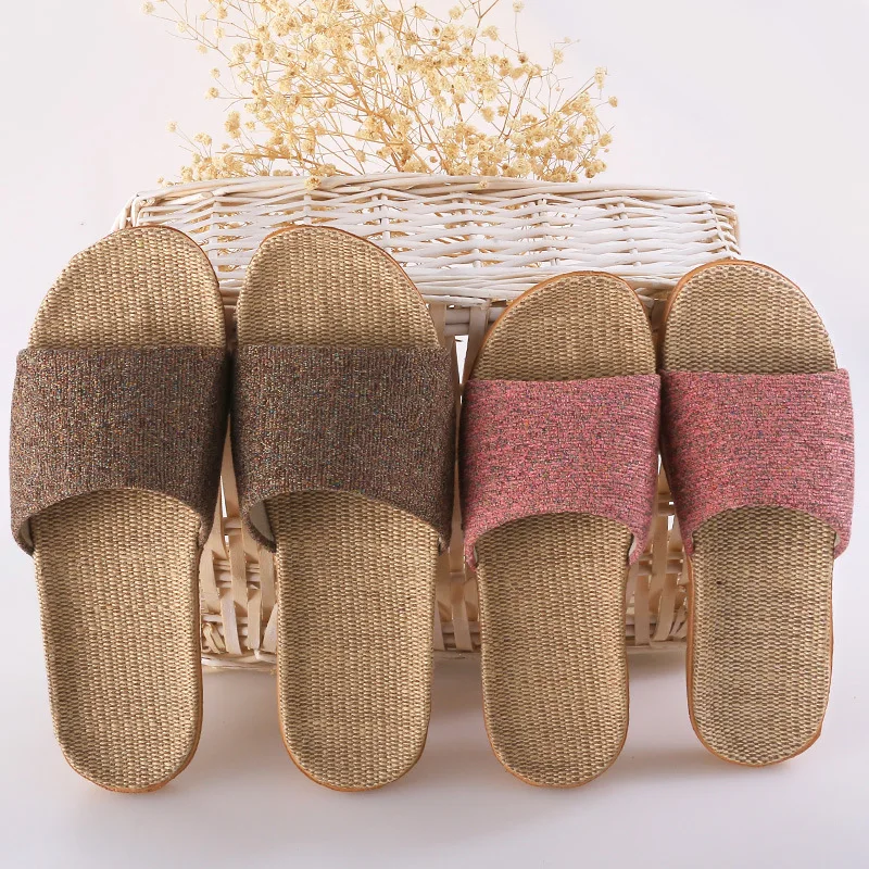 

Straw Flax Slippers Women Men Couple shoes Casual Plain Straw Flax Slippers Elegant Indoor Home Sandals chaussure femme