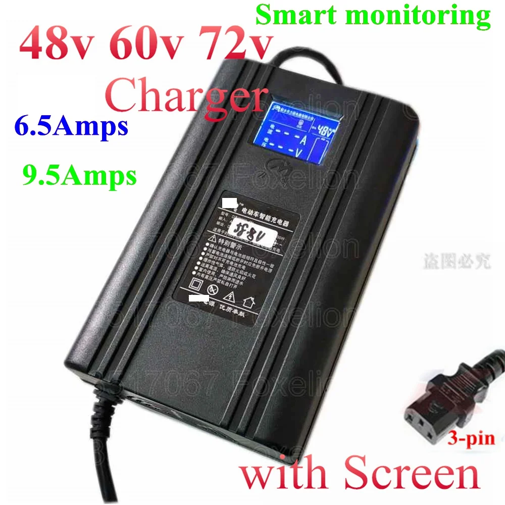 

48v 60v 72v 9.5A Lithium Lifepo4 LTO Battery 6.5A Charger for EV scooter Ebike LCD Screen display 80Ah 50Ah 100Ah 10A Charger