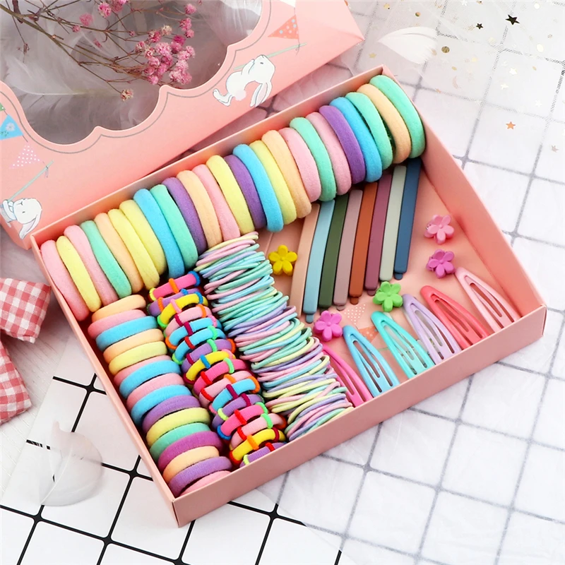 

Girls Candy Color Elastic Hair Bands Set Flower Cute Hair Clip Hair Ring Children Baby Ponytail Holder Headband Hair Accessories