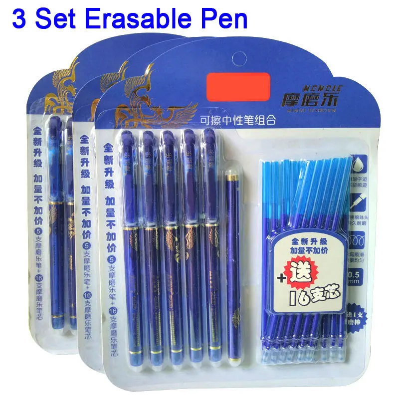 

DELVTCH 0.5MM 3 Set Erasable Suit Gel Pen Blue/Black Ink Erasable Pen Refill and Pen Set For School Student Office Writing Tools