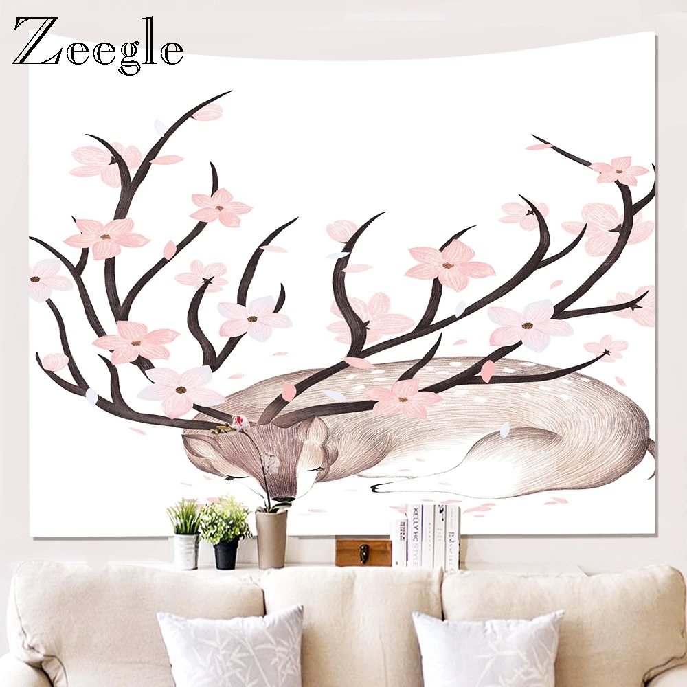 Zeegle Wapiti Tapestry Creative Wall Hanging Living Room Decor Blanket Polyester Beach Towel Barbecue mat Office Tapestry