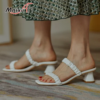 

Handmade slippers women summer outdoor block heels 2020 new arrival open toe casual middle heel white ladies slides big size 40