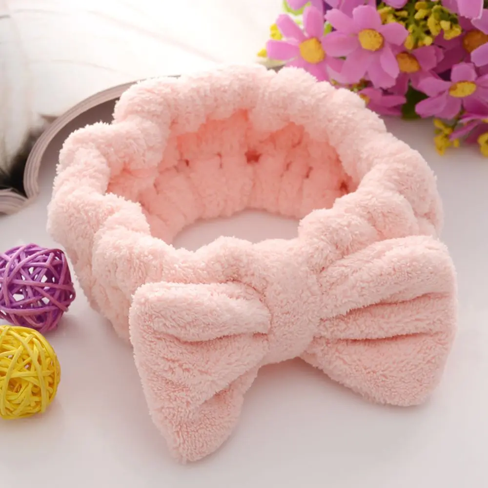 light pink 1 шт., фланелевая повязка для волос с бантом, эластичная повязка для мытья лица и душа, спа-повязка для макияжа, мягкие Аксессуары для укладки, инструменты для макияжа - Цвет: light pink