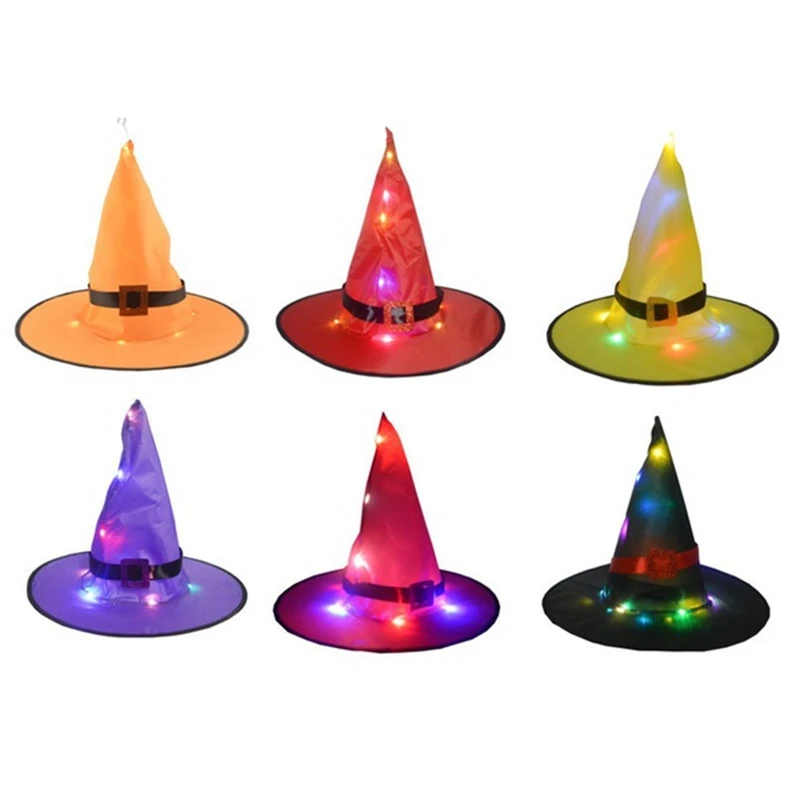 6Pcs Halloween Decorations Witch Hat Outdoor Hanging Lighted Wizard Colored Glowing Decor for Yard Tree | Дом и сад