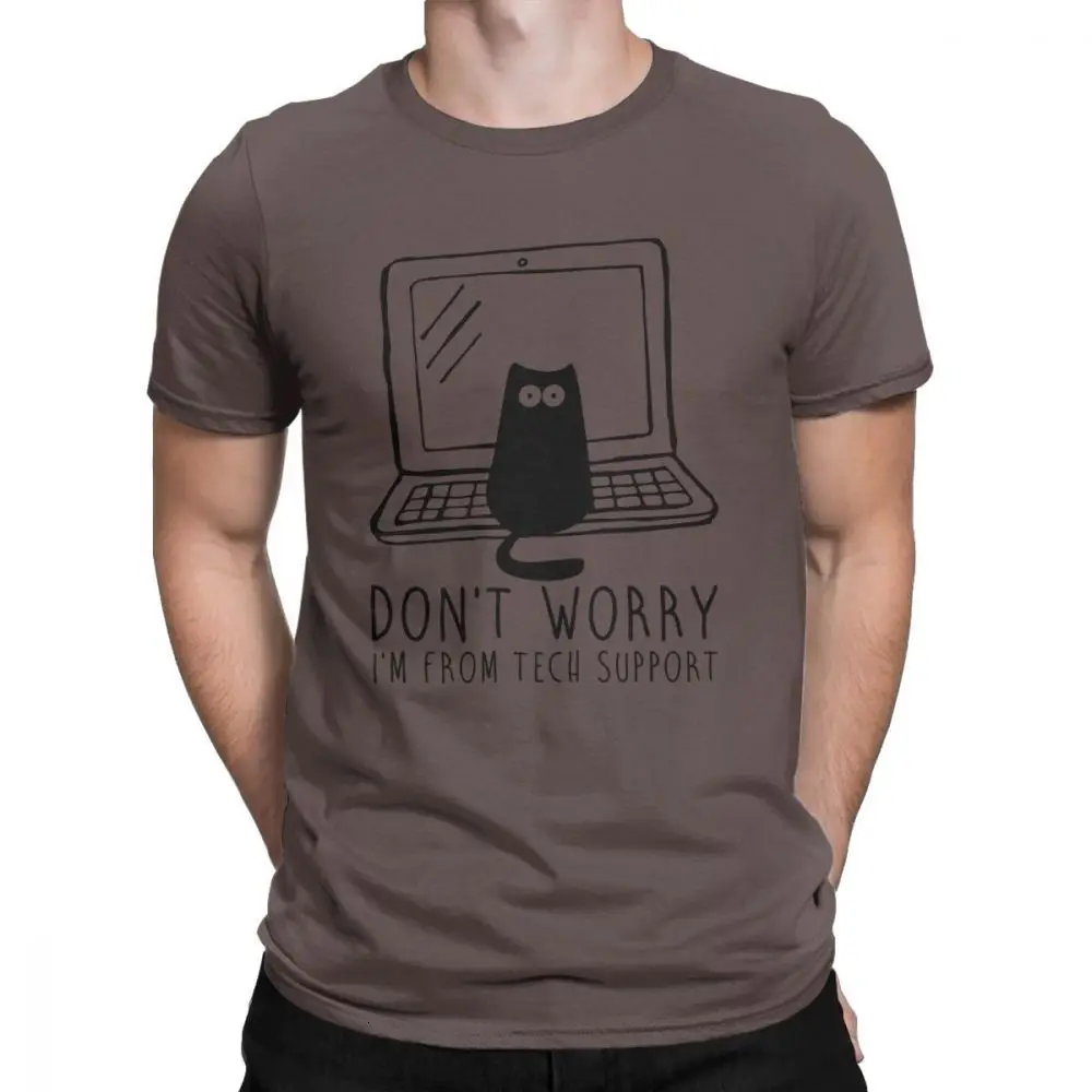 Brown One yona для мужчин I'm из технической поддержки футболки кошки гик Программирование инженерное программное обеспечение инженер хлопок Забавные футболки размера плюс - Цвет: Brown