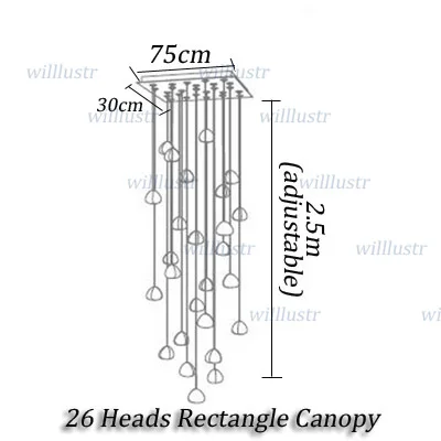 26 heads rectangle Современная хрустальная груша, подвесной светильник, метеор, люстра, светильник, торговый центр, вилла, отель, ресторан, лестница, Lounge, роскошный подвесной светильник ing - Цвет корпуса: 26 heads rectangle