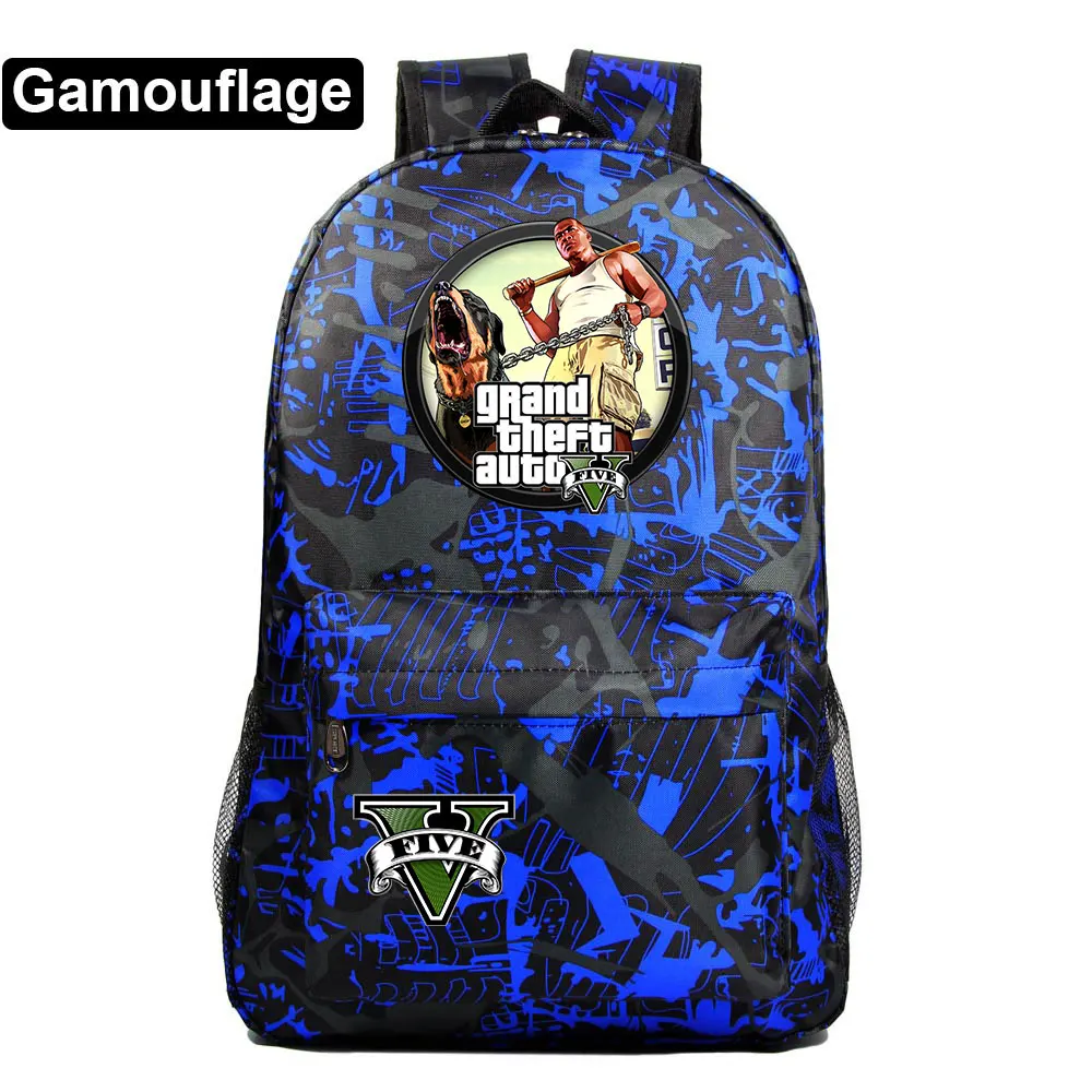 Модная популярная игра GTA5 Grand Theft Auto V мальчик девочка книжный школьный рюкзак женская сумка пакет школьная сумка для подростков мужской студенческий рюкзак - Цвет: 13