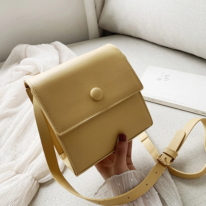 

Women's Bag Solid Color PU Leather 2021 Fashion Designer Simple Handbag Women's One Shoulder Straddle Bag or Girl's Purse