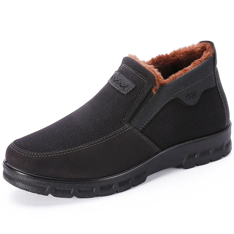 Зимние мужские ботинки на нескользящей мягкой подошве; удобные легкие мужские ботинки из парусины на резиновой подошве; большой размер 48 - Цвет: Black