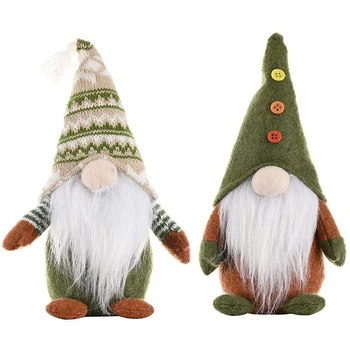 

2Pcs Creative Christmas Dolls Ornaments, Knitted Non-Woven Fabric Standing Faceless Doll Gnome Doll Window Decorations
