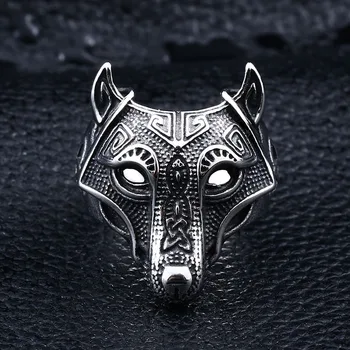 

FFLACELL Male Punk Stainless Steel Norse Viking Amulet Fox Mask Ring Scandinavian Rings For Men Retro Gift