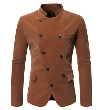 

9775 New Fashion Clothing Plus Size Simple Casual Oblique Placket Double Breasted Stand Collar Suit Mens Blazer Jacket
