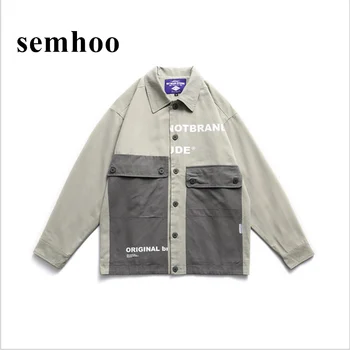 

2020 Spring Clothing New Style Japanese-style Retro Workwear cotton Coat Men's Trend Contrast Color Joint Loose-Fit Fold-down