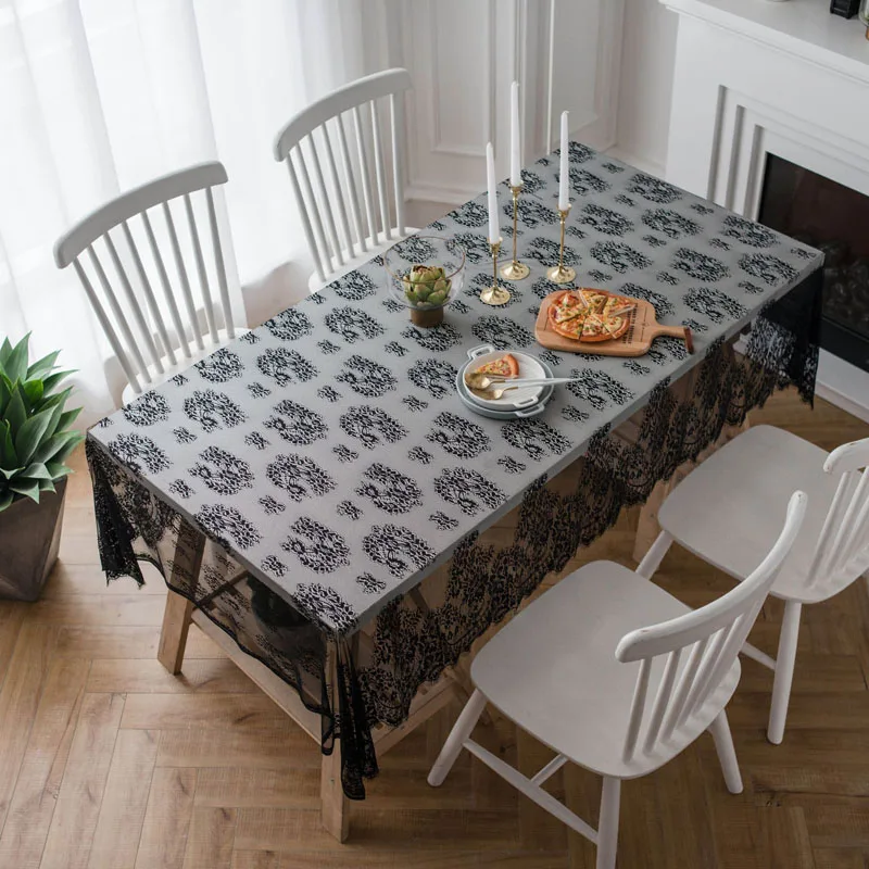 Elegant Lace Tablecloth Black White Table Cloth Napkin Coffee Table