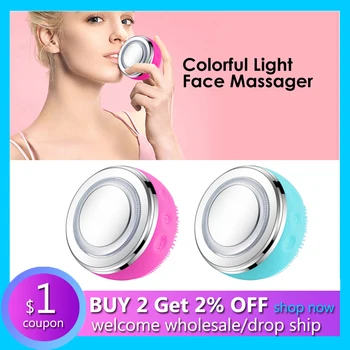

Ultrasonic Silicone Face Cleansing Brush Colorful Light LED Photon Therapy Massager Microcurrent Vibration Facial Ion Cleaner