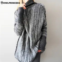 Женская одежда, OWLPRINCESS, женский свободный свитер с высоким воротом, теплый длинный зимний свитер, пуловер для женщин, большие размеры
