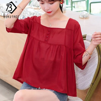 

Oversize Women Shirts 2020 Summer Square Collar Short Sleeve Pullovers Korean Style Blouses Loose Tops All Match T05029K