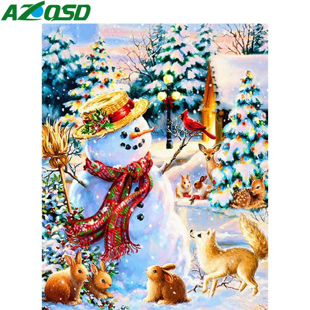 

AZQSD Diamond Painting Snowman Full Drill Wall Art 5d Diamond Embroidery Cartoon Needlework Handmade Handcrafts Home Decoration