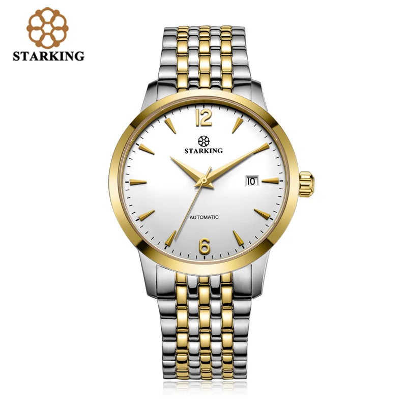 gold wristwatch STARKING, мужские механические часы, модные, 28800, Beat, автоматические, заводные, наручные часы из нержавеющей стали, мужские, Relogio, 5 м, водонепроницаемые - Цвет: gold wristwatch