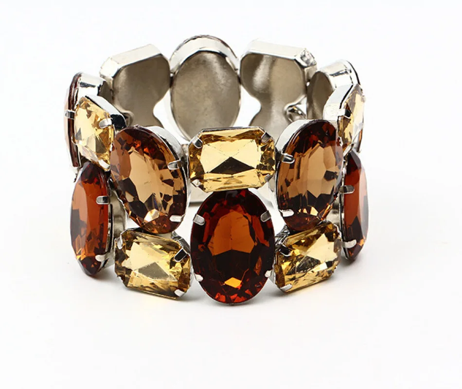 Bangle Bracelet Crystal Bracelets Womens Wide Elastic Shiny Colorful Crystal Glass