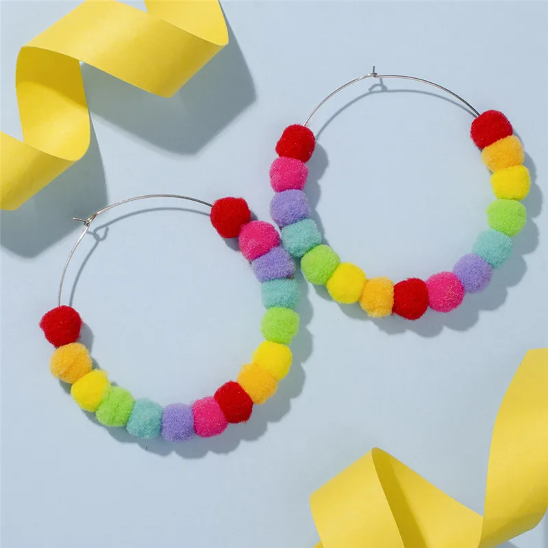 

Fur Ball Circle Earrings Korean Brief Circle Candy Hoop Earring Cool Bubbles Earrings Hollow Drop Earrings Valentine's gift