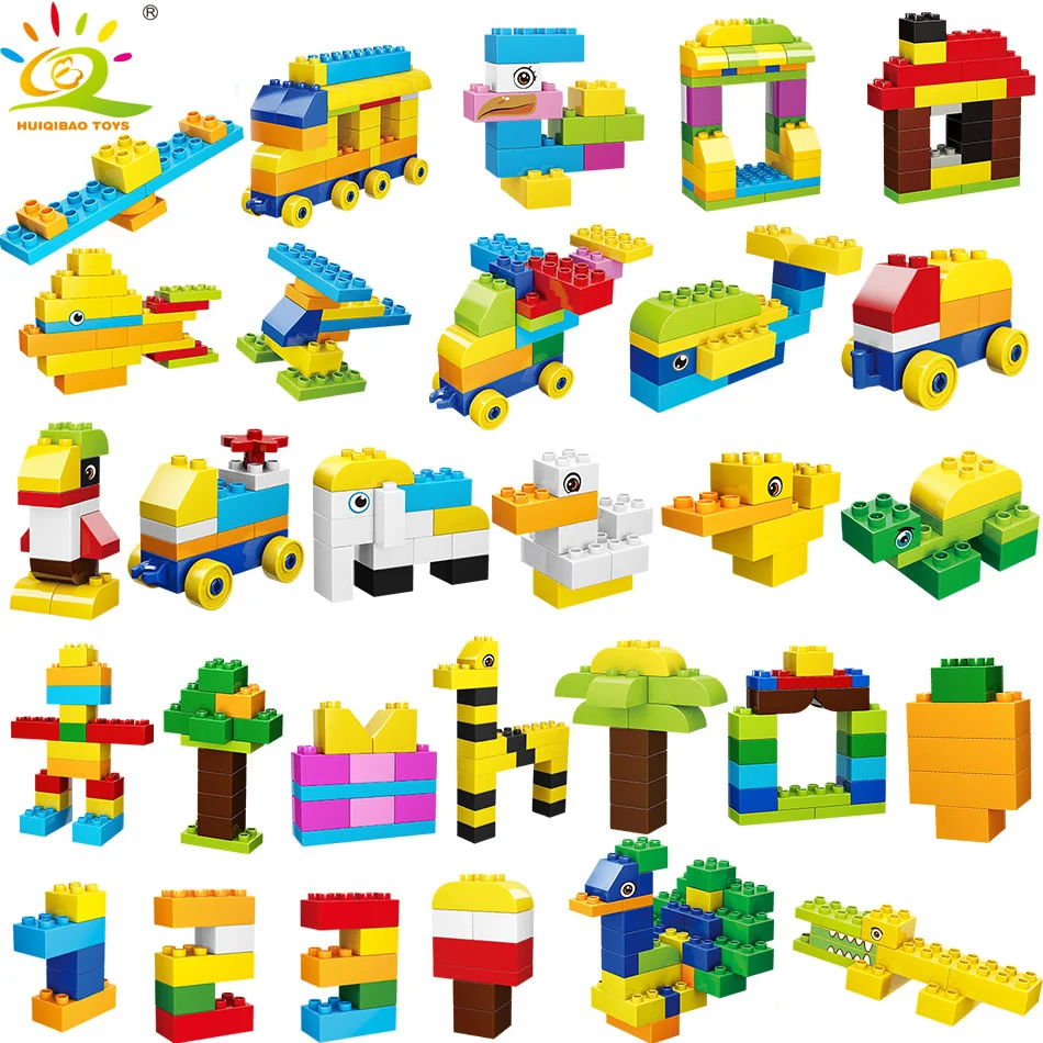 

200pcs Duplo Classic Animal Car Tree Large Sizes Building Blocks City Construction bricks For Boys