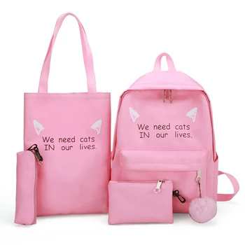 

4pcs/Set Backpack Women Nylon Backpacks Students School Bags for Teenage Girls Mochila Feminina Sac A Dos Shoulder Slung Clutch