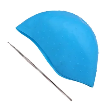 

Blue Silicone Hair Highlights Cap with Needle Hair Coloring Cap Hair Dyeing Tools for Barber Shop Salon