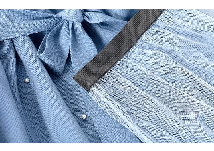 Роскошный Жемчужный длинный рукав с бисером свитер платье Женский комплект 2 шт. элегантный дамский ромбовидный деко длинный джемпер Топы сетка юбка комплект