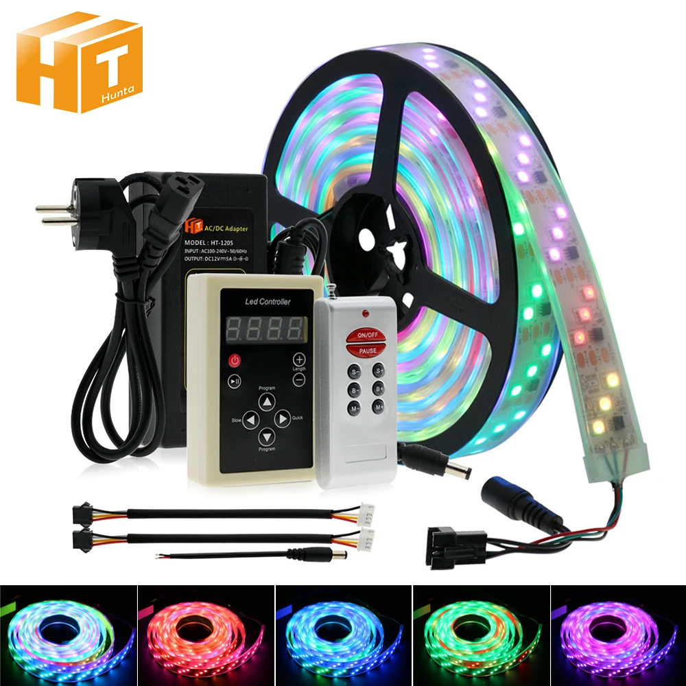 

Horse Race LED Strip RGB Color Runing Changeable Flowing Water Light 5M 450LEDs + 133 Program RF Remote Controller + Adapter.