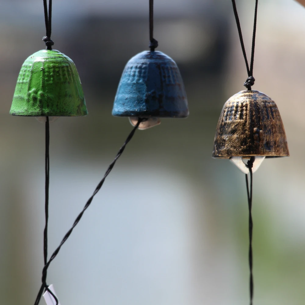 Set of 3 Traditional Japanese Iwachu Cast Iron Bell Wind Chimes Patio Decor Temple Bell Home Ideal Gift