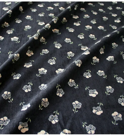 Пол метра маленький цветочный принт хлопок вельвет ткань для осень зима пальто платье одежда материал T939 - Цвет: black bottom