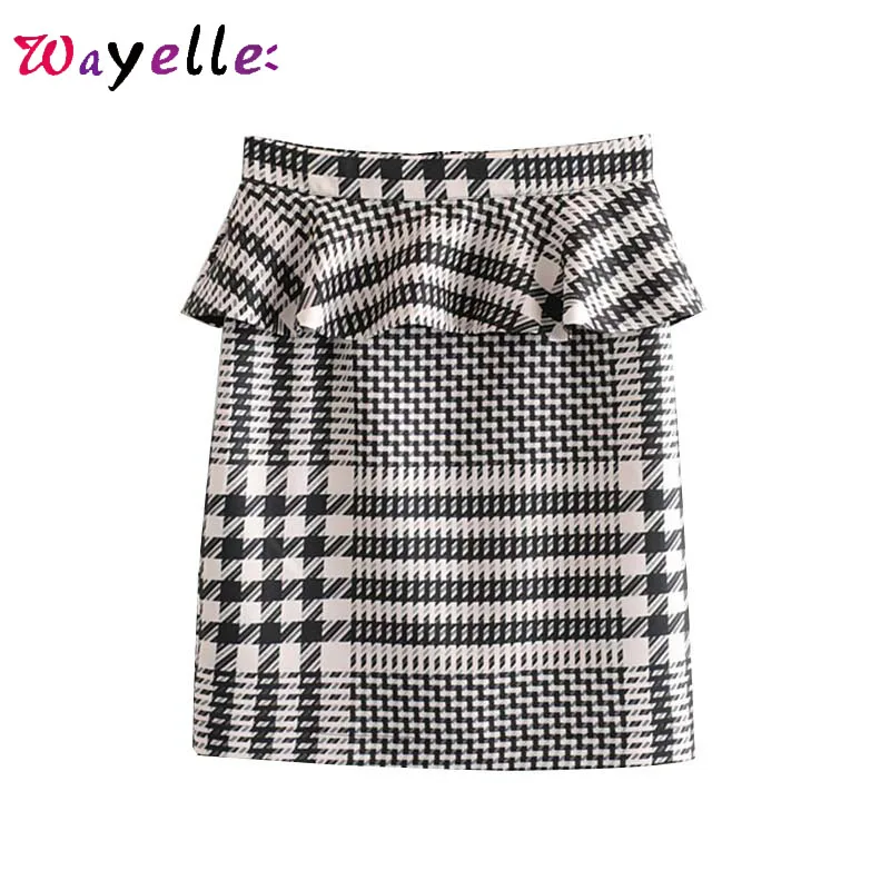 

Plaid Skirts Womens Elegant Ruffled Skirt for Women Back Zipper Straight European Style Pencil Skirt Casual Elegant Mini Skirts