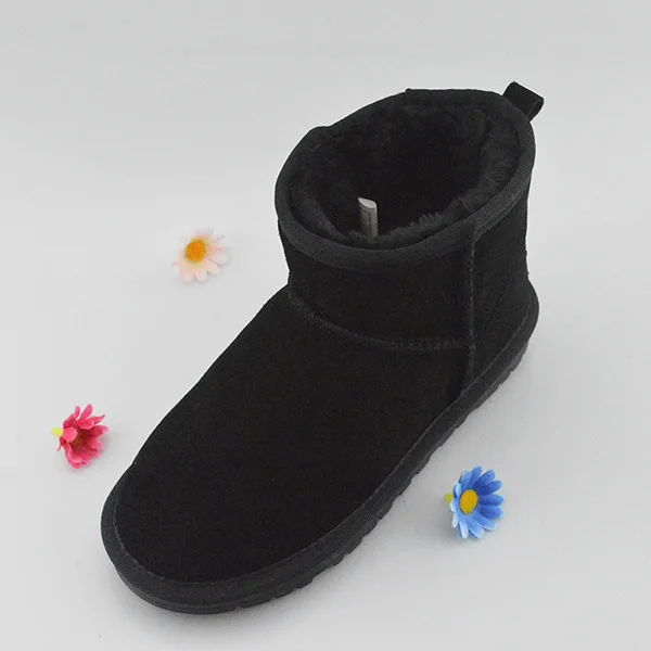 Женские ботильоны; женские зимние ботинки из натуральной кожи; теплая зимняя обувь; плюшевые женские ботинки на плоской подошве; женская повседневная кожаная обувь с круглым носком - Цвет: Black