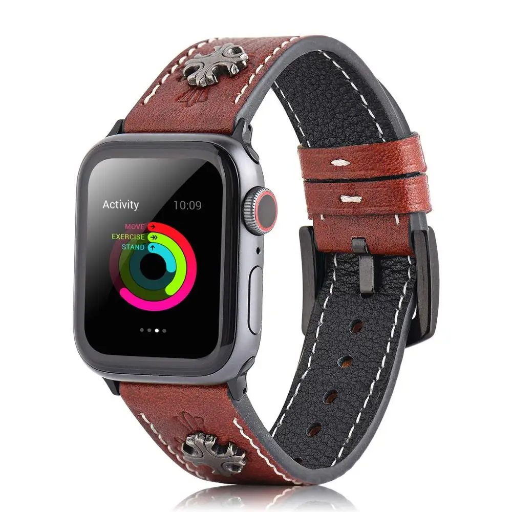 Brown Two Rivets Браслеты-манжеты для Apple Watch 38 мм 42 мм 40 мм 44 мм Iwatch серии 5 4 3 2 1, кожаный браслет для мужчин и женщин - Цвет ремешка: Brown Two Rivets