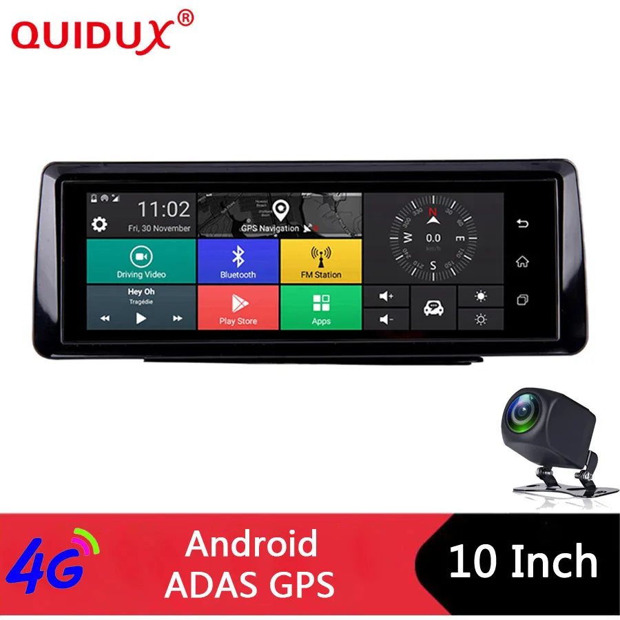 

QUIDUX 4G ADAS Car Dashcam Android Camera Full HD 1080P Dual Lens 10" DVR with WiFi GPS Navigator Parking Monitor Registrar