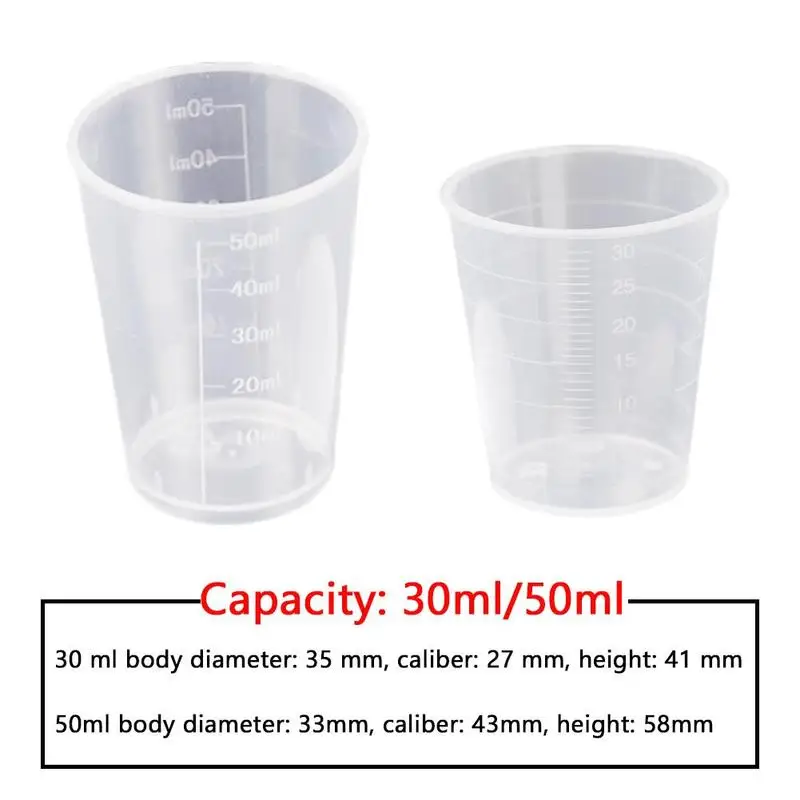 

10pcs 30ml/50ml Measuring Cup With White Lid Laboratory Utensils Transparent Plastic Cup Clear Container Kitchen Tools