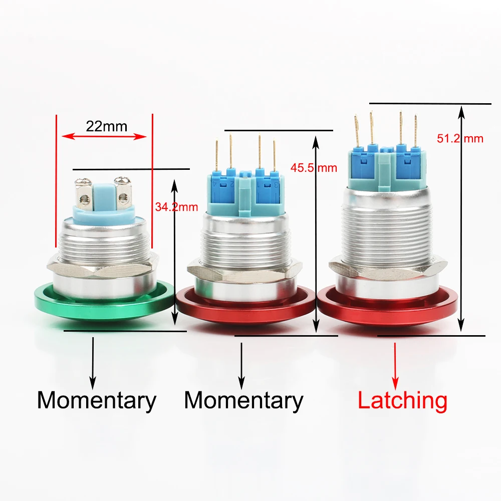 22 мм металлический алюминиевый Переключатель кнопочный гриб аварийный стоп кнопочный водонепроницаемый переключатель Мгновенный/фиксация 1NO 1NC