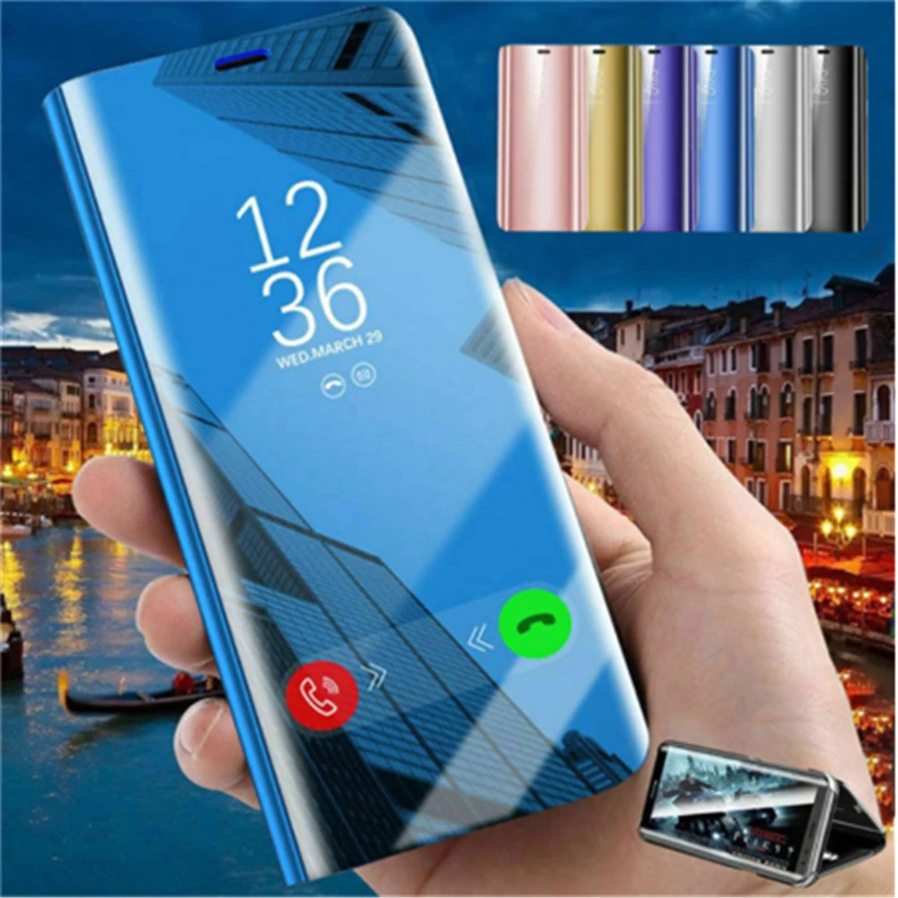 

Mirror Smart Flip phone Case for Xiaomi Redmi Note 6 Pro Plating Clear View Mobile Phone Back Cover 360 Protective Leather case