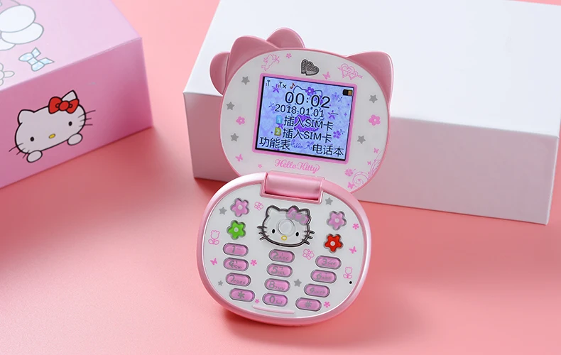 Милый мини-телефон hello kitty для девочек K688 + четырехдиапазонный флип-мобильный телефон с мультяшками разблокированный детский мини-телефон с