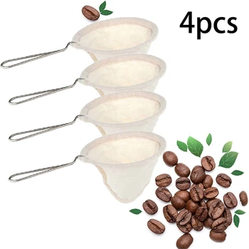 

4Pcs Flannel Cloth Coffee Filter Strainers Reusable Coffee Dripper with Handle Handmade Coffee Accessories for Home Use