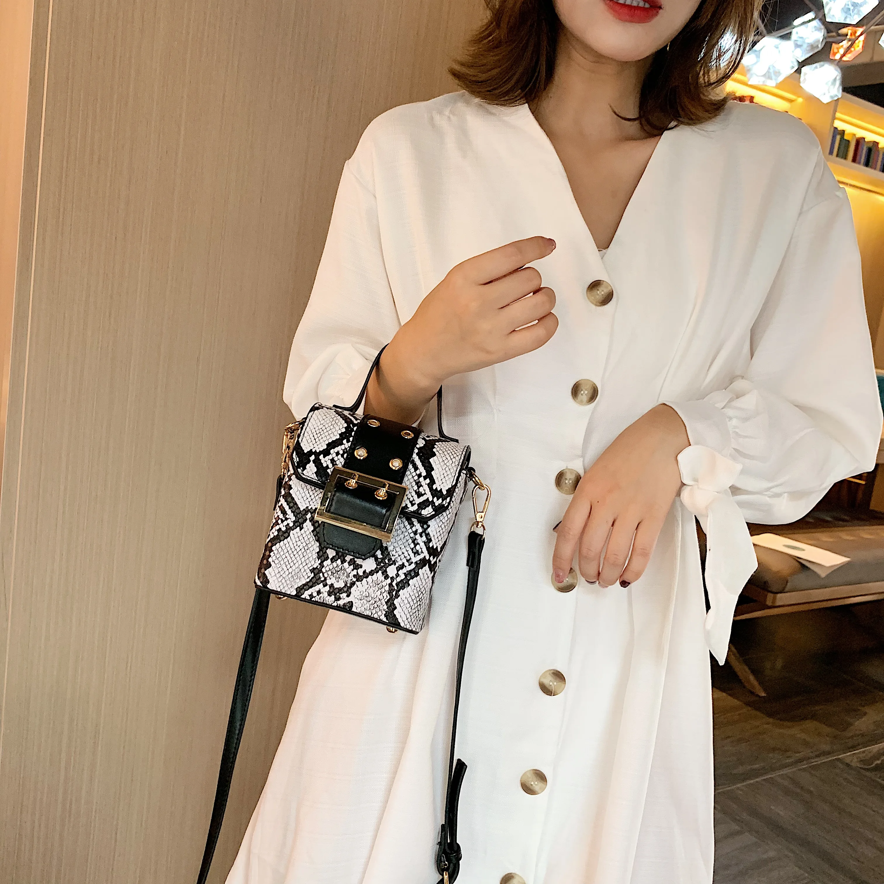  Serpentine PU Leather Crossbody Bags For Women 2019 Fall Mini Shoulder Messenger Bag Female Box Lux - 4000050958291