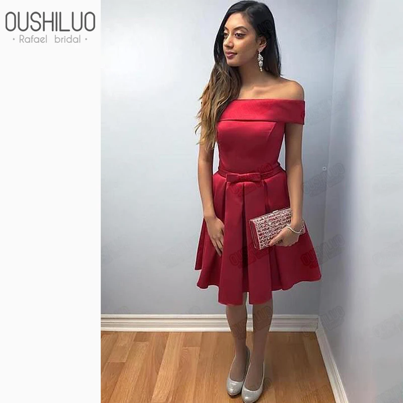 off the shoulder red homecoming dress