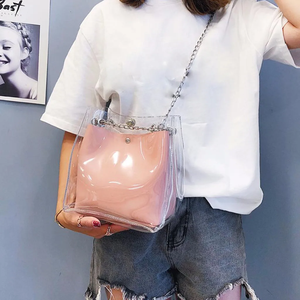 Женская сумка на плечо, новинка, Маленькая прозрачная сумка-мешок, цепочка для сумки, композитная Женская многофункциональная мини сумка на плечо#15