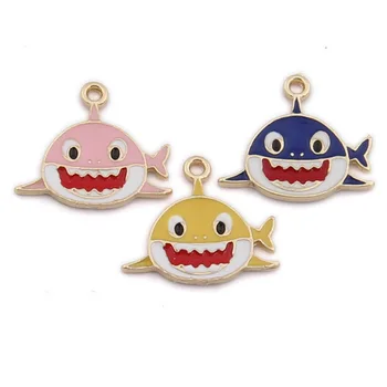 

10Pcs/lot Cartoon Anime Shark Shape Enamel Charm Gold Color Metal Pendant Oil Drop Charm Earring Bracelet DIY Jewelry Making