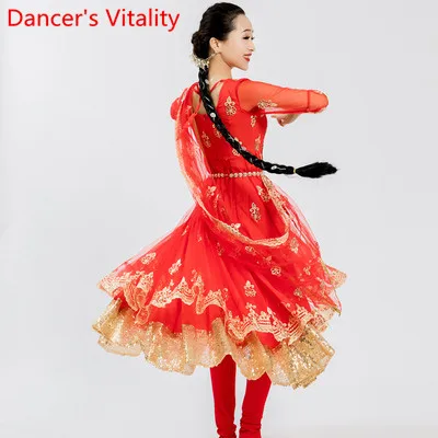 Для женщин Взрослый Индийские танцы вышитые двухслойный платье с большим подолом штаны с фатиновой Юбкой Костюм для восточного танца Костюм для сценических выступлений костюм - Цвет: Dress Pnats Veil